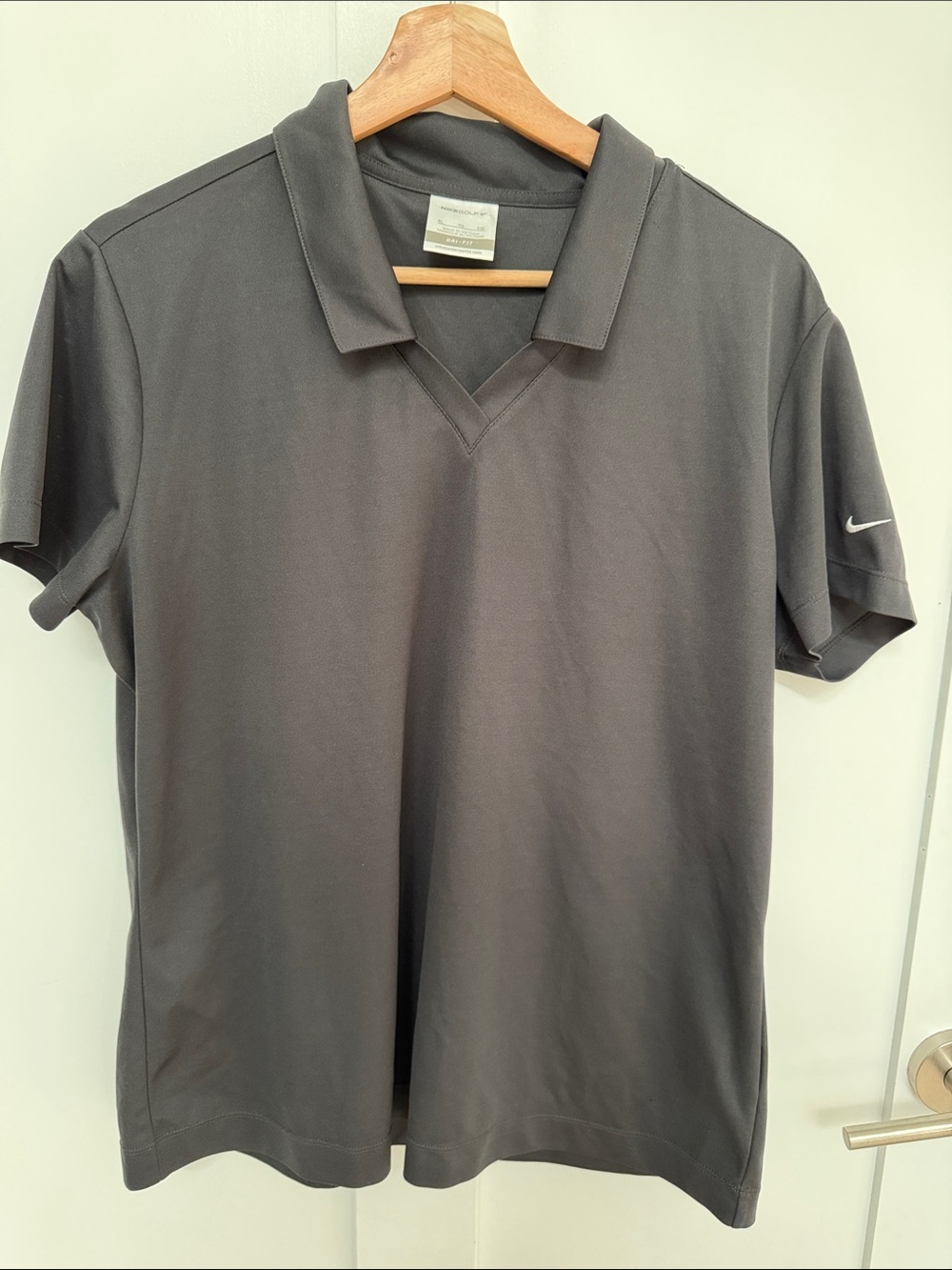 Nike Men's Dark Charcoal Short-Sleeve V-Notch Polo